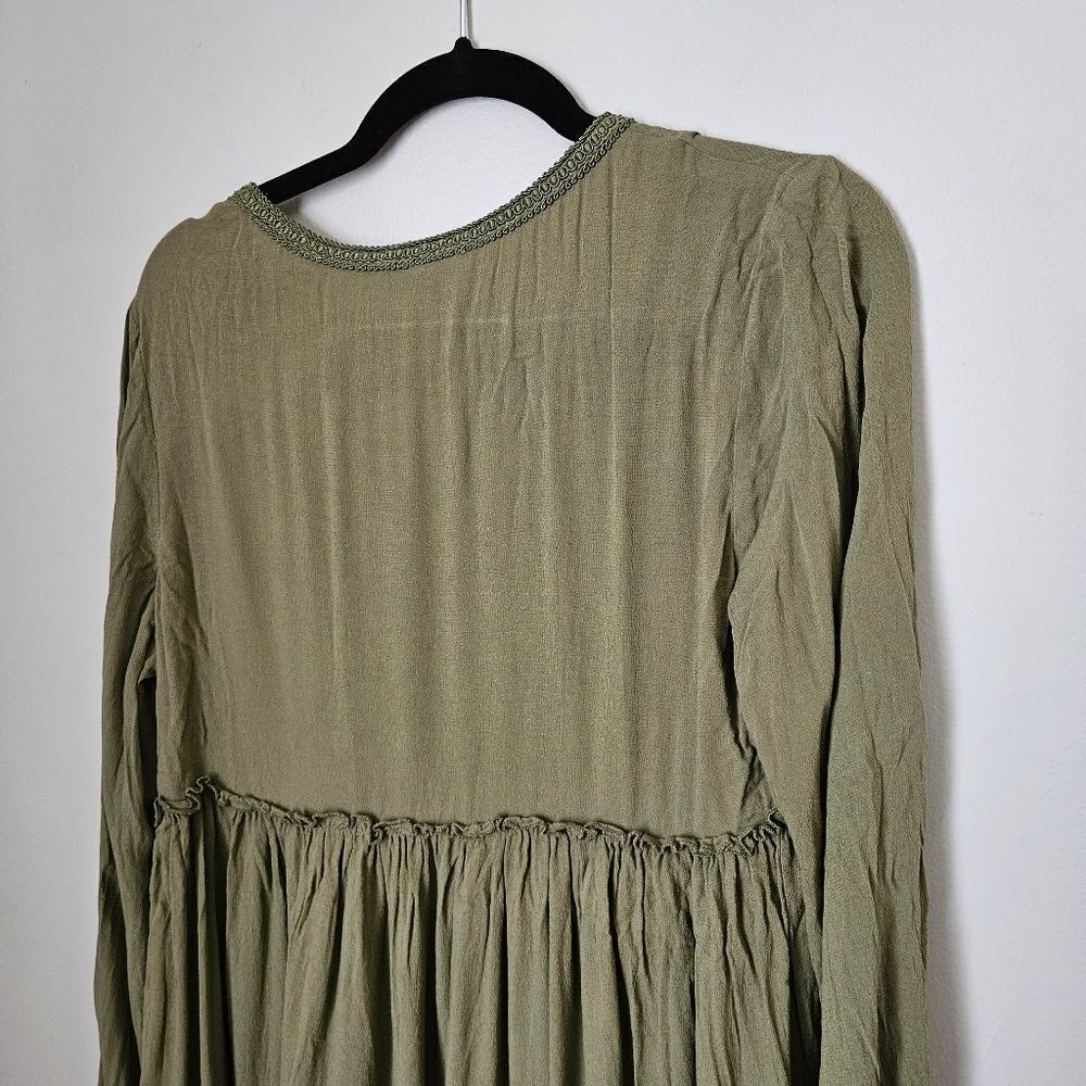 Divided Dress Long Sleeve H&M Green Mini V-Neck Tassels Casual Viscose Neutral - Picture 6 of 11